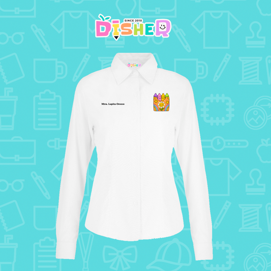 CBOL-D-015: Camisa Bordada Oxford Manga Corta Dama I Crayolas flor