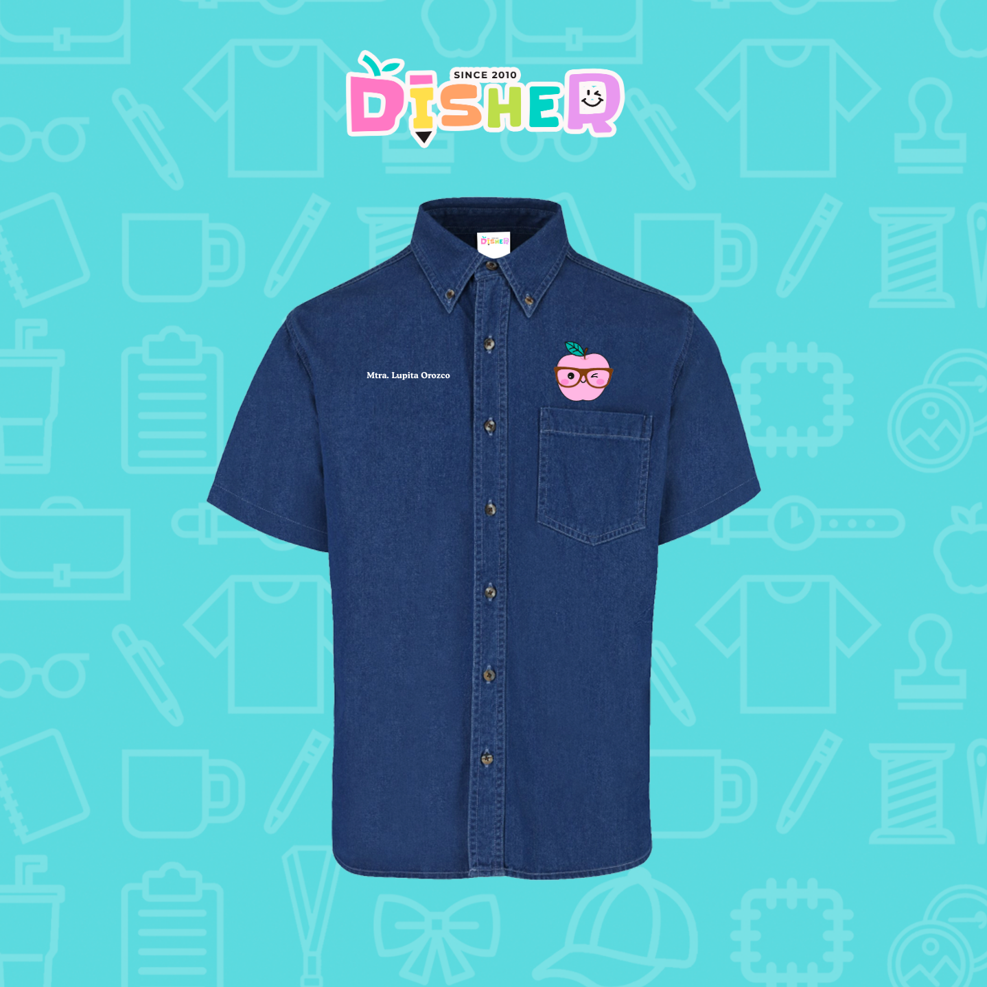 CBMC-C-050: Camisa Bordada Mezclilla Manga Corta Caballero I Manzana lentes