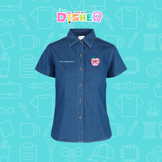 CBMC-D-050: Camisa Bordada Mezclilla Manga Corta Dama I Manzana lentes