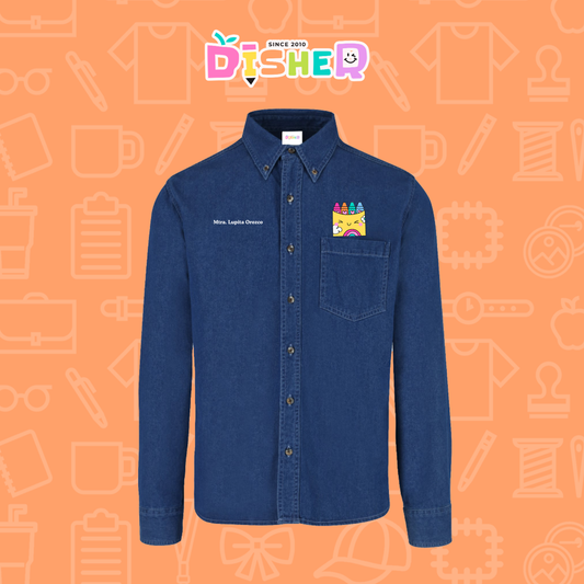 CBML-C-054: Camisa Bordada Mezclilla Manga Larga Caballero I Cajita sonriente