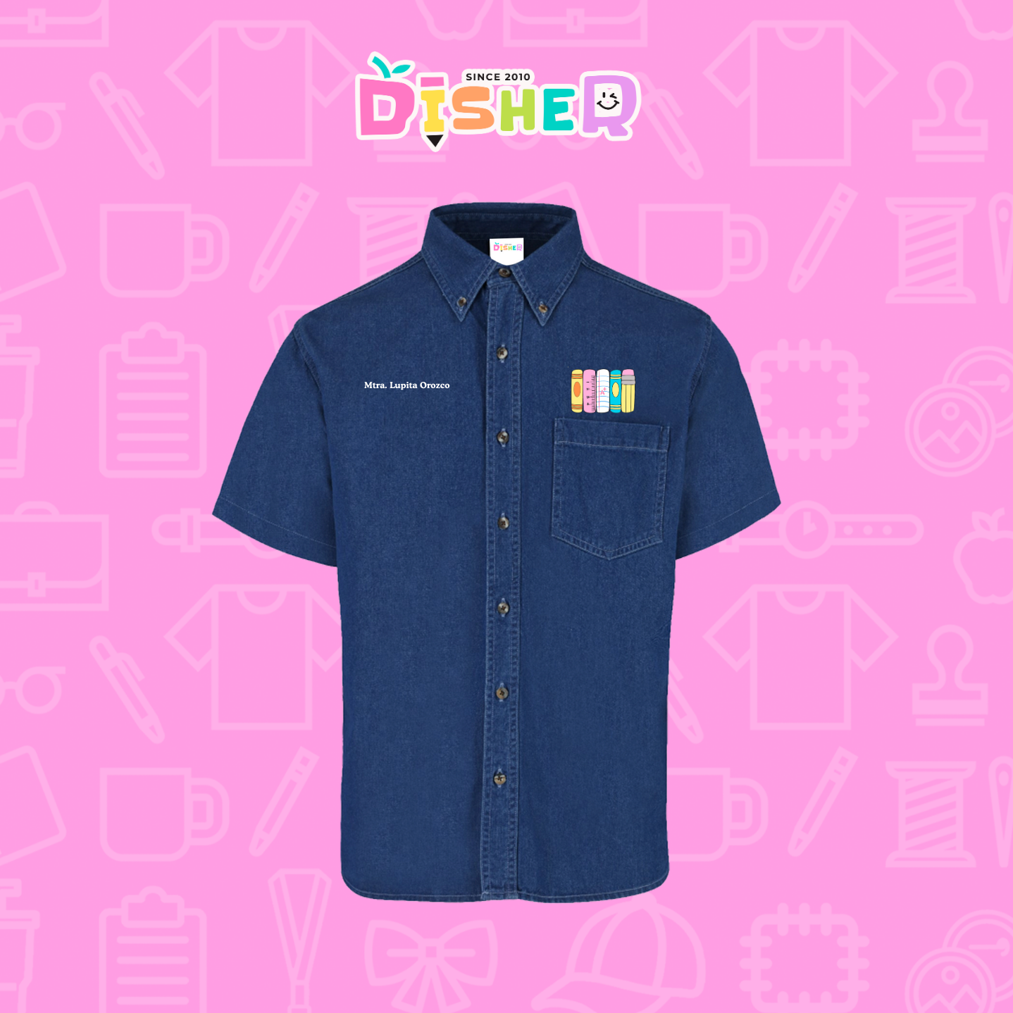 CBMC-C-055: Camisa Bordada Mezclilla Manga Corta Caballero I Libros