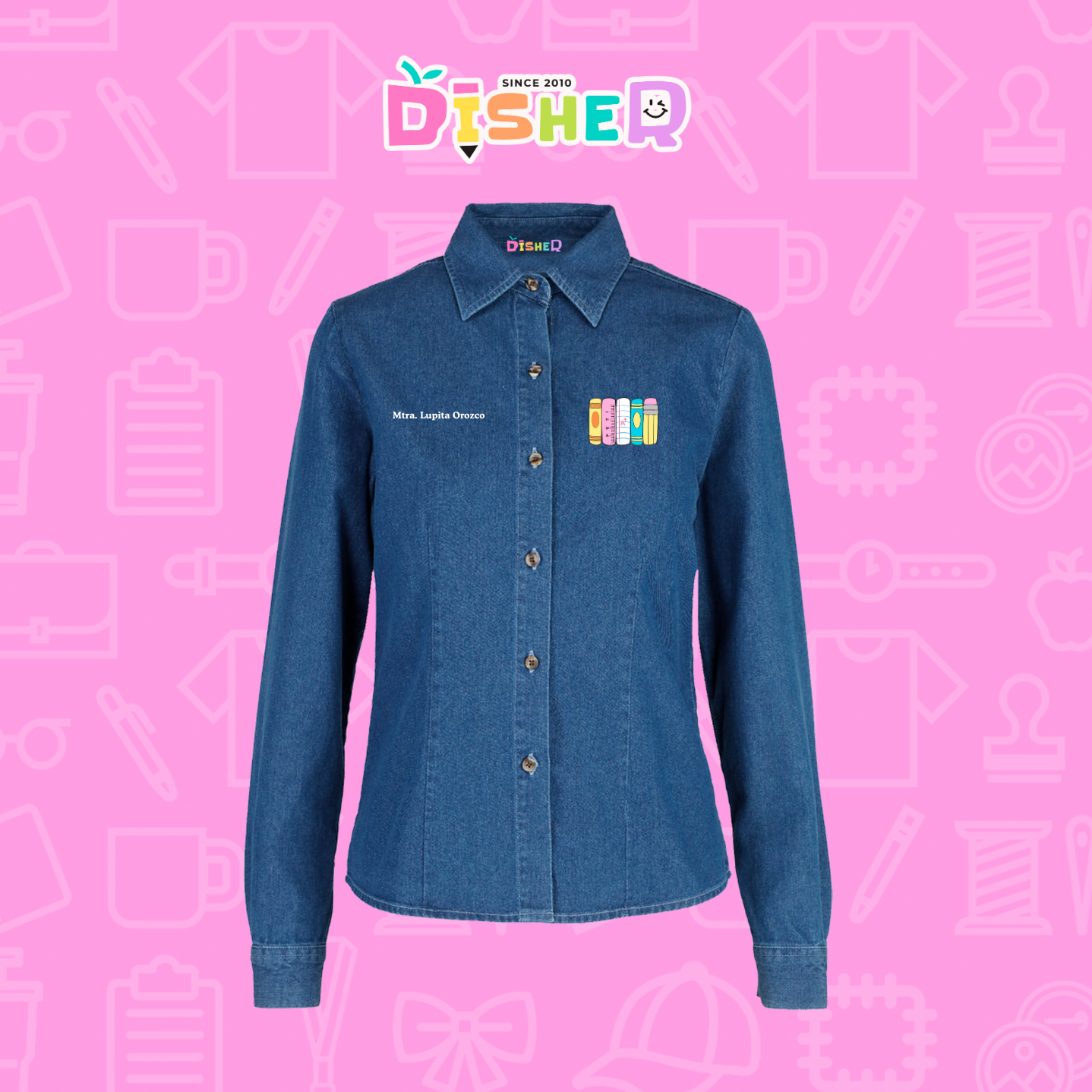 CBML-D-055: Camisa Bordada Mezclilla Manga Larga Dama I Libros