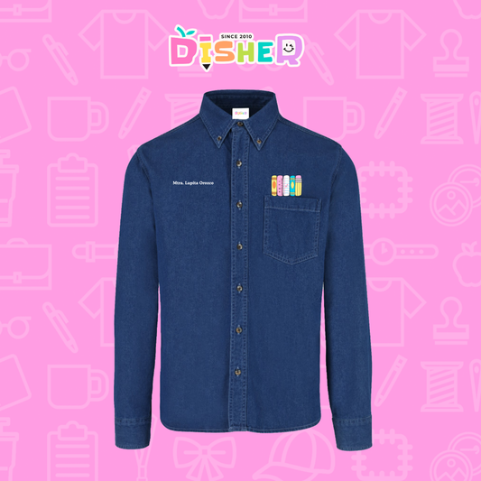 CBML-C-055: Camisa Bordada Mezclilla Manga Larga Caballero I Libros