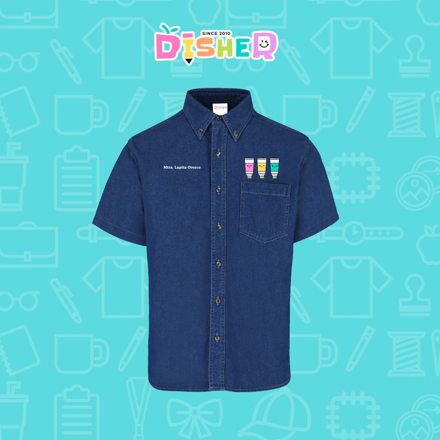 CBMC-C-056: Camisa Bordada Mezclilla Manga Corta Caballero I Pinturas acrilicas