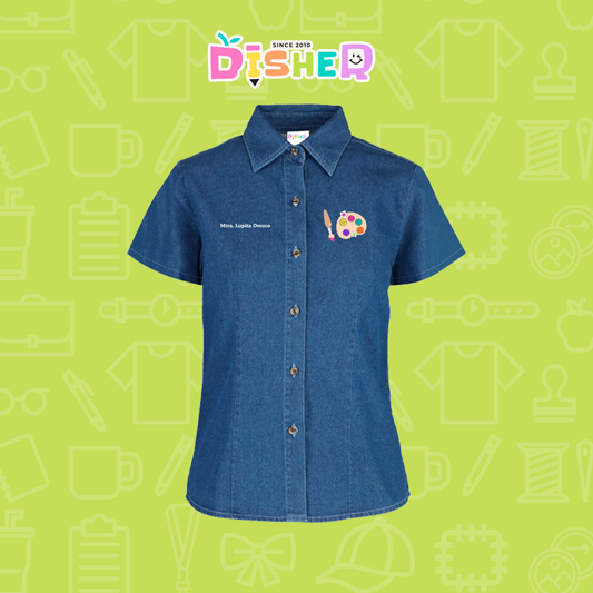 CBMC-D-058: Camisa Bordada Mezclilla Manga Corta Dama I Acuarelas