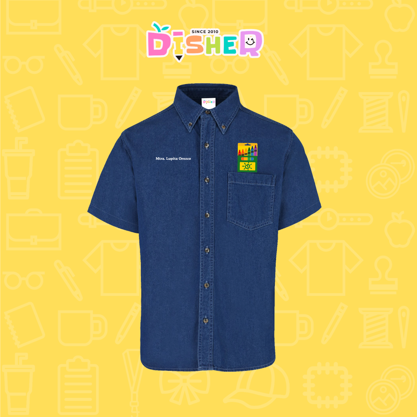 CBMC-C-059: Camisa Bordada Mezclilla Manga Corta Caballero I Crayolas cajita