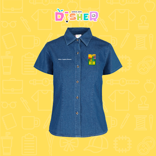 CBMC-D-059: Camisa Bordada Mezclilla Manga Corta Dama I Crayolas cajita