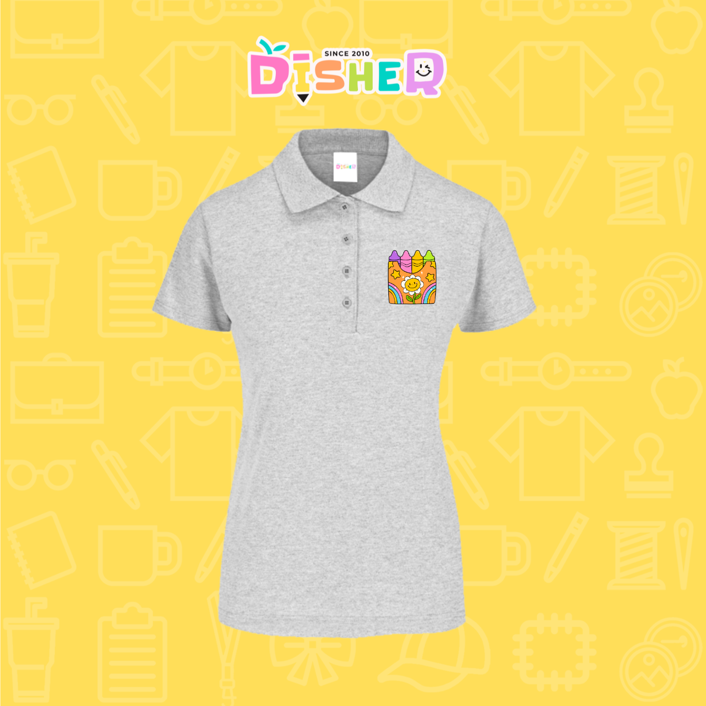 PBY-D-0015: Polo Bordada 50/50 Dama I Crayones flor