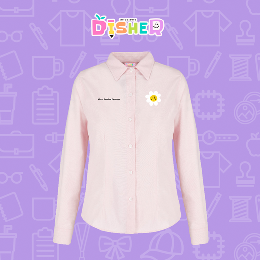 CBOL-D-023: Camisa Bordada Oxford Manga Corta Dama I Flor blanca