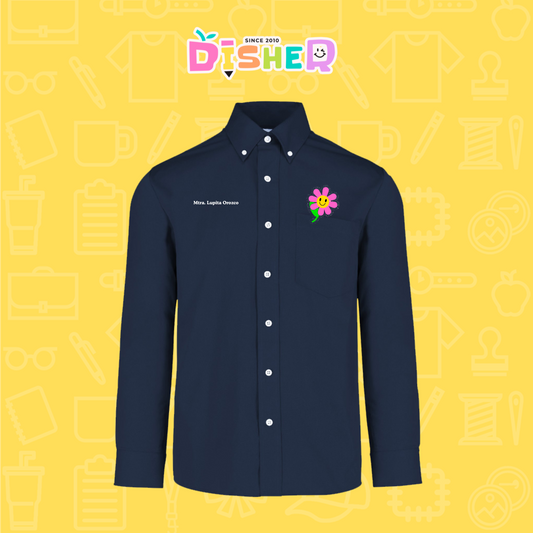 CBGL-C-020: Camisa Bordada Gabardina Manga Larga Caballero I Flor rosita