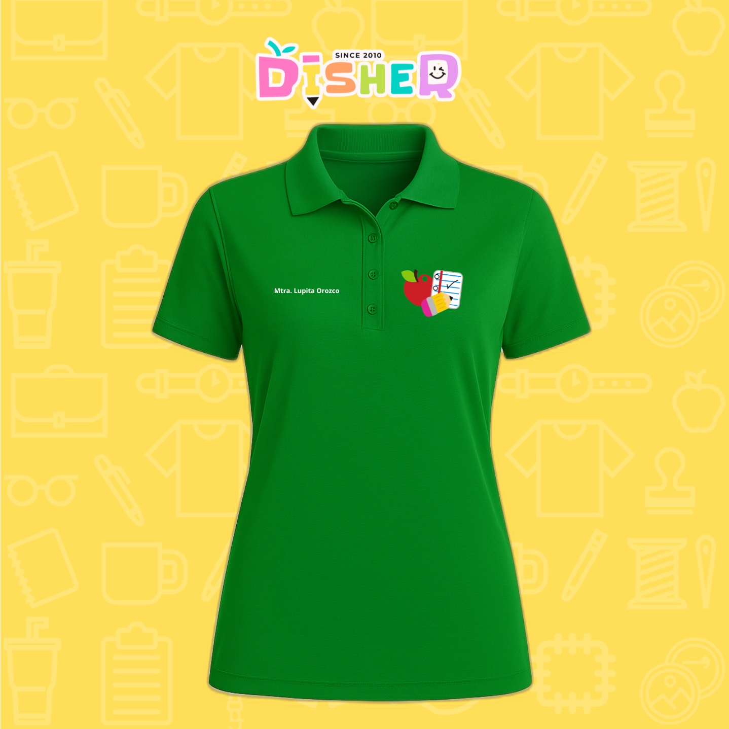 PBD-D-088: Polo Bordada Dry Fit Dama I Útiles manzana lápiz