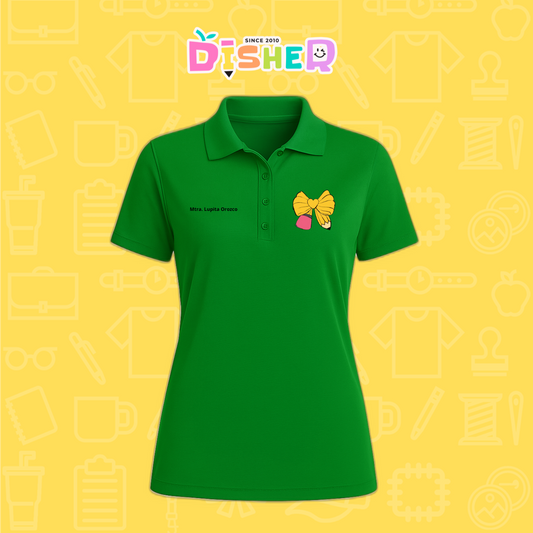 PBD-D-011 : Polo Bordada Dry Fit Dama I Moño lápiz amarillo