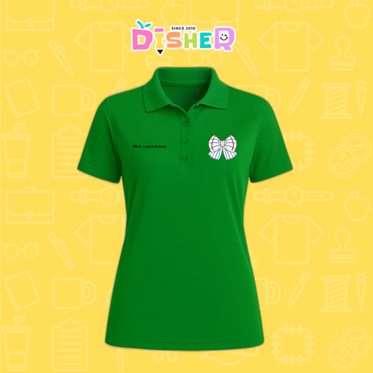 PBD-D-010 : Polo Bordada Dry Fit Dama I Moño rayas papel