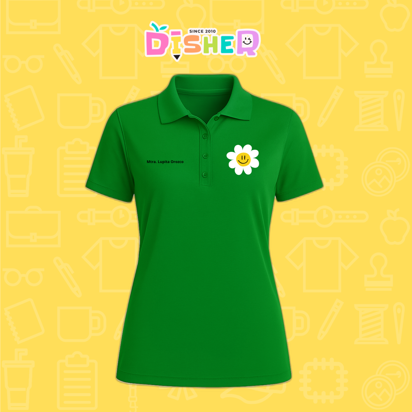 PBD-D-023: Polo Bordada Dry Fit Dama I Flor blanca