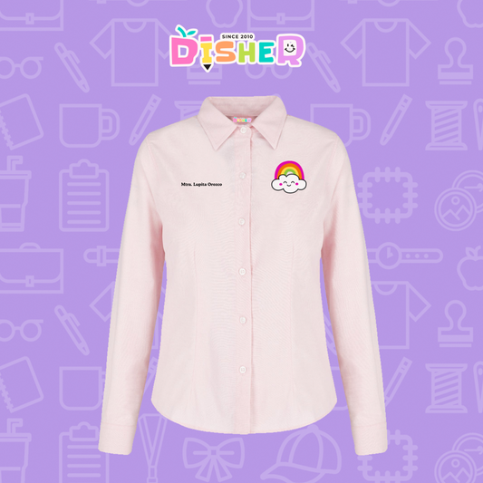 CBOL-D-017: Camisa Bordada Oxford Manga Corta Dama I Nube arcoiris