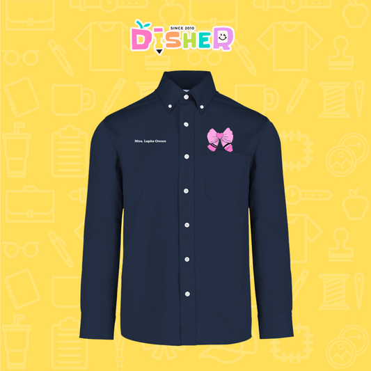 CBGL-C-009: Camisa Bordada Gabardina Manga Larga Caballero I Moño rosa crayón