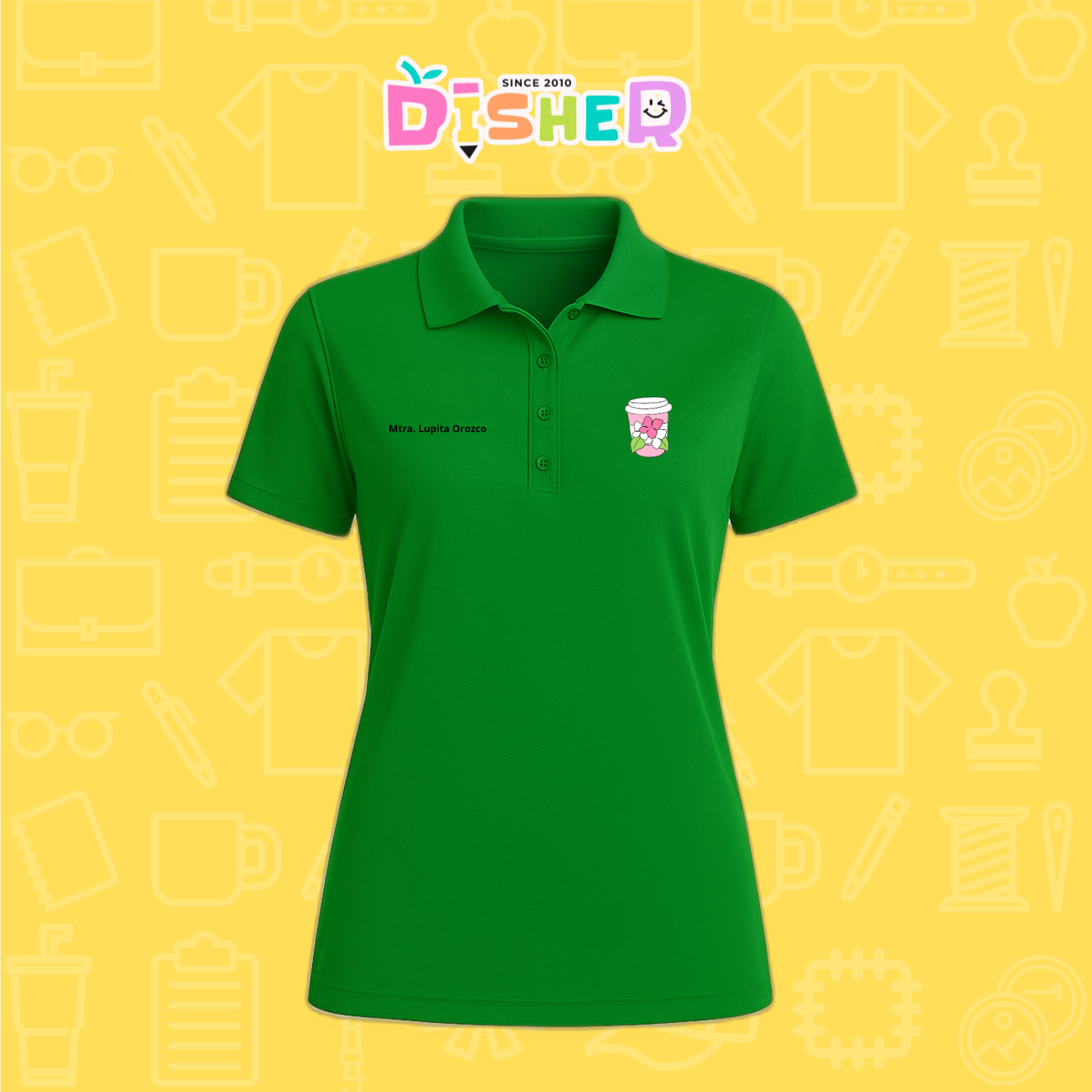 PBD-D-041: Polo Bordada Dry Fit Dama I Cafe flores