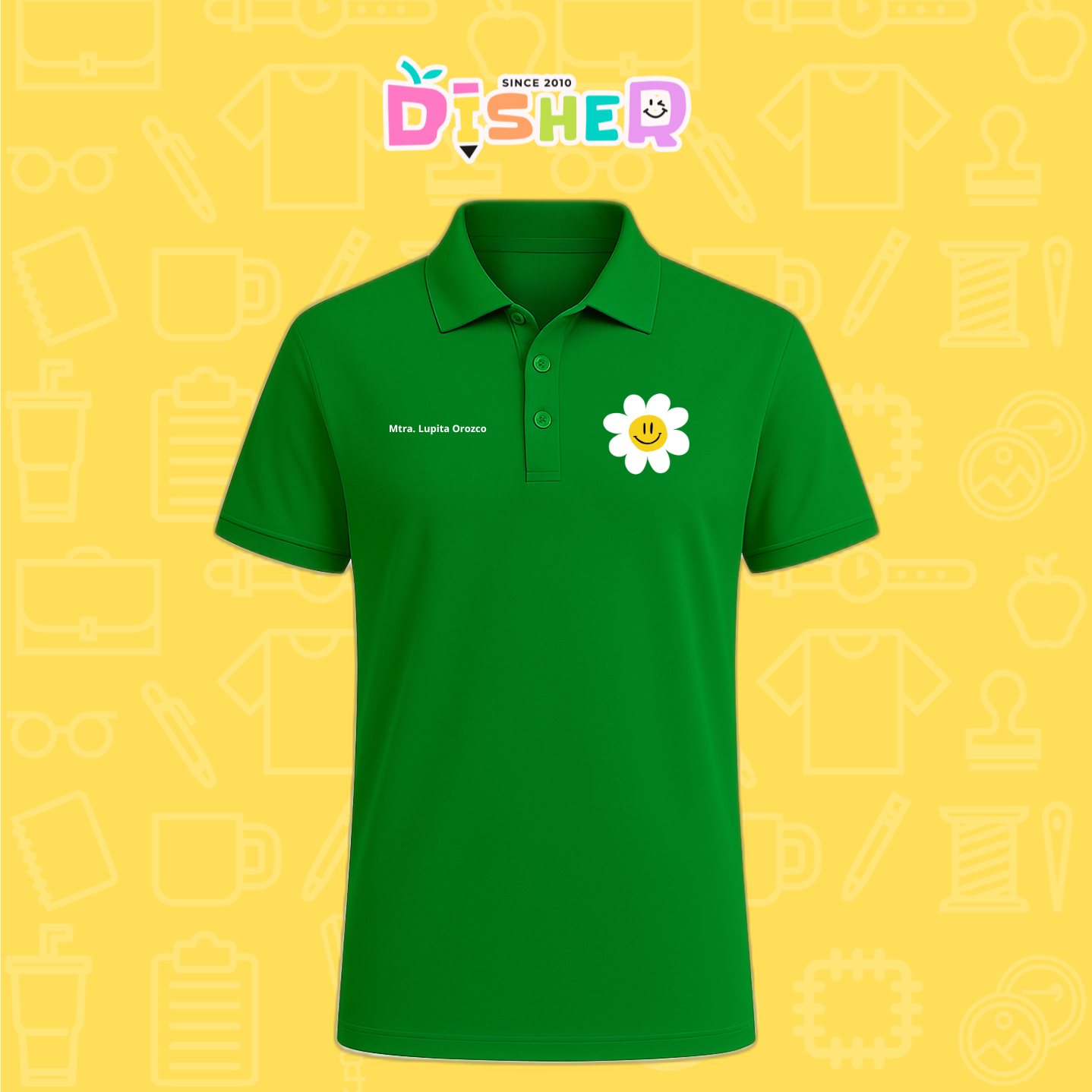 PBD-C-0023: Polo Bordada Dry Fit Caballero I Flor blanca