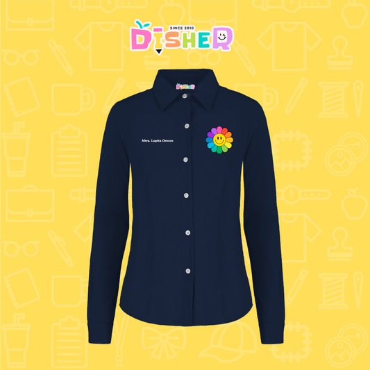 CBGL-D-018: Camisa Bordada Gabardina Manga corta Dama I Flor de colores