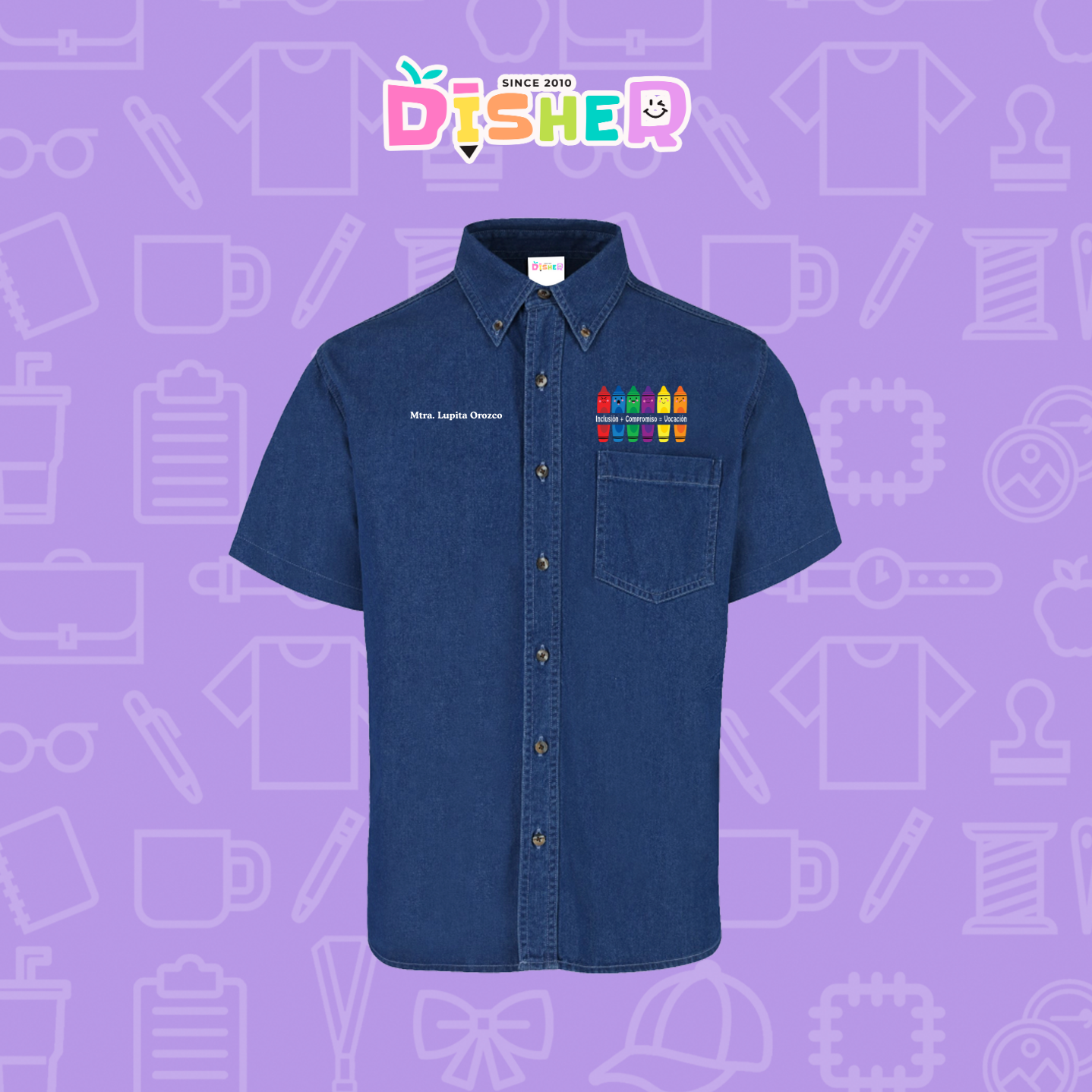 CBMC-C-063: Camisa Bordada Mezclilla Manga Corta Caballero I Crayolitas emociones