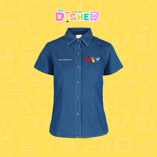 CBMC-D-065: Camisa Bordada Mezclilla Manga Corta Dama I Soy Maestro útiles