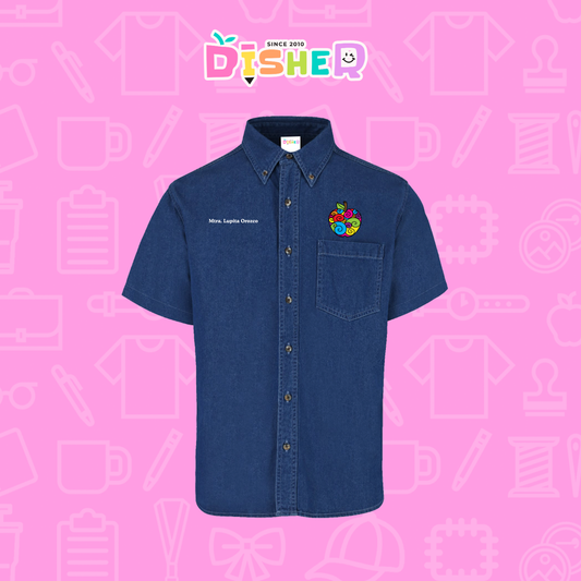 CBMC-C-067: Camisa Bordada Mezclilla Manga Corta Caballero I Manzana risco