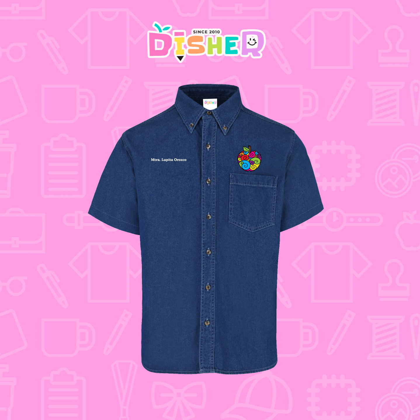 CBMC-C-067: Camisa Bordada Mezclilla Manga Corta Caballero I Manzana risco