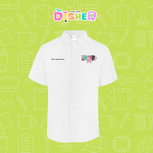 CBOC-C-006: Camisa Bordada Oxford Manga Corta Caballero I Teach pink