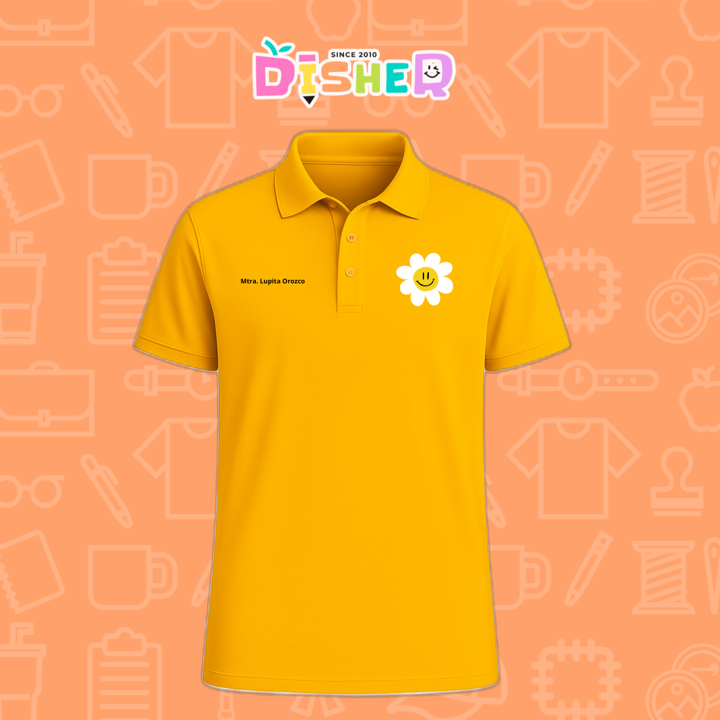 PBD-C-0023: Polo Bordada Dry Fit Caballero I Flor blanca