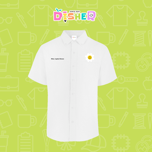 CBOC-C-023: Camisa Bordada Oxford Manga Corta Caballero I Flor blanca