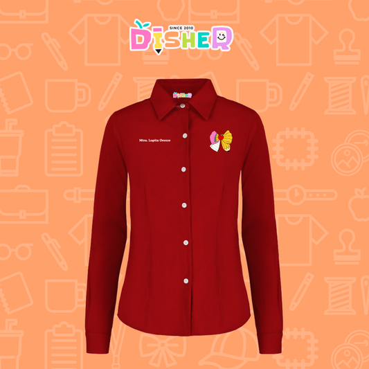 CBGL-D-005: Camisa Bordada Gabardina Manga corta Dama I Moño lápiz hoja