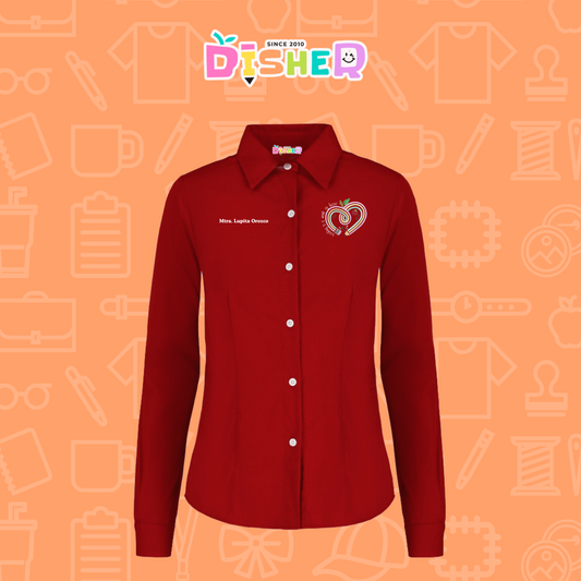 CBGL-D-013: Camisa Bordada Gabardina Manga corta Dama I Corazón lápiz tonos pastel