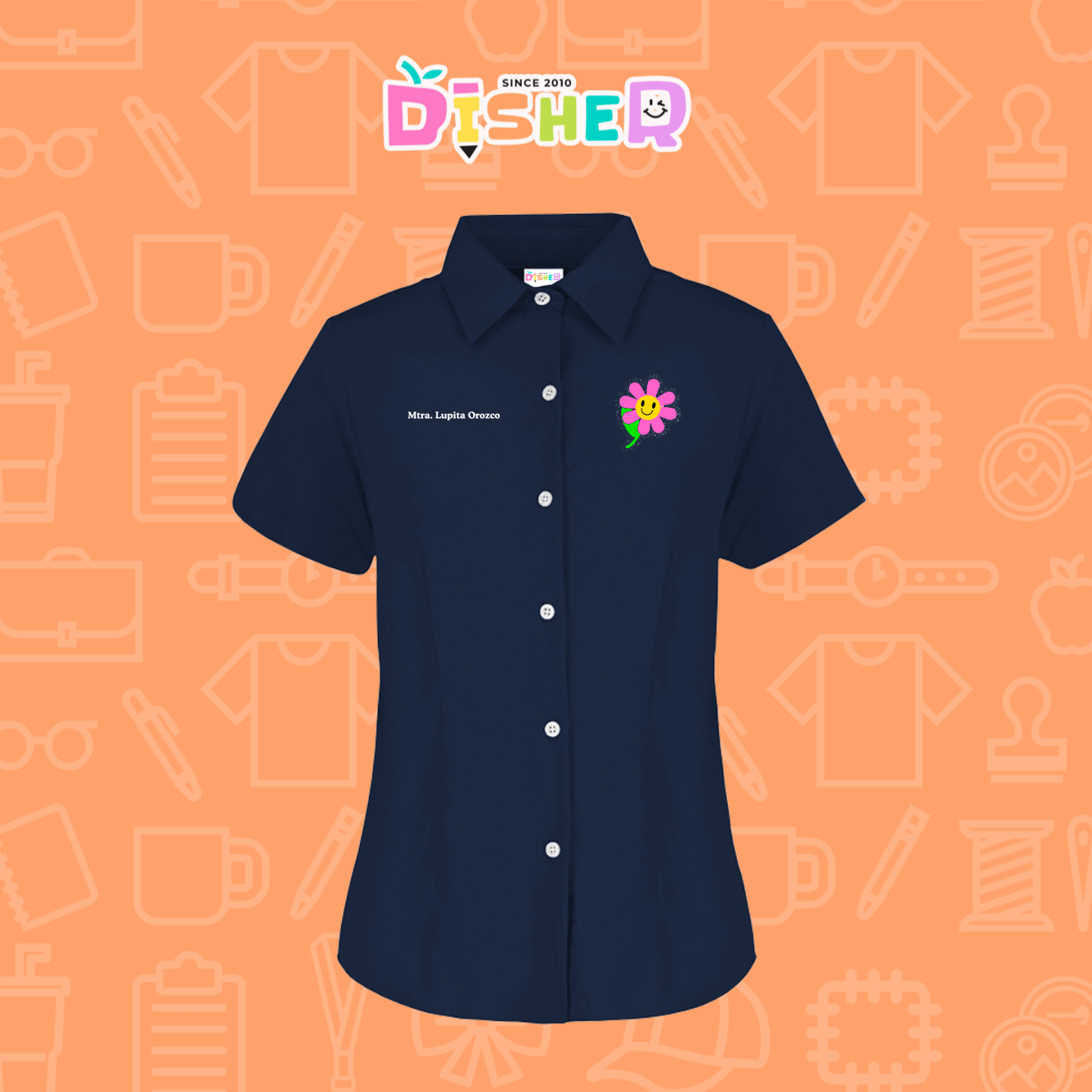 CBGC-D-020: Camisa Bordada Gabardina Manga Corta Dama I Flor rosita