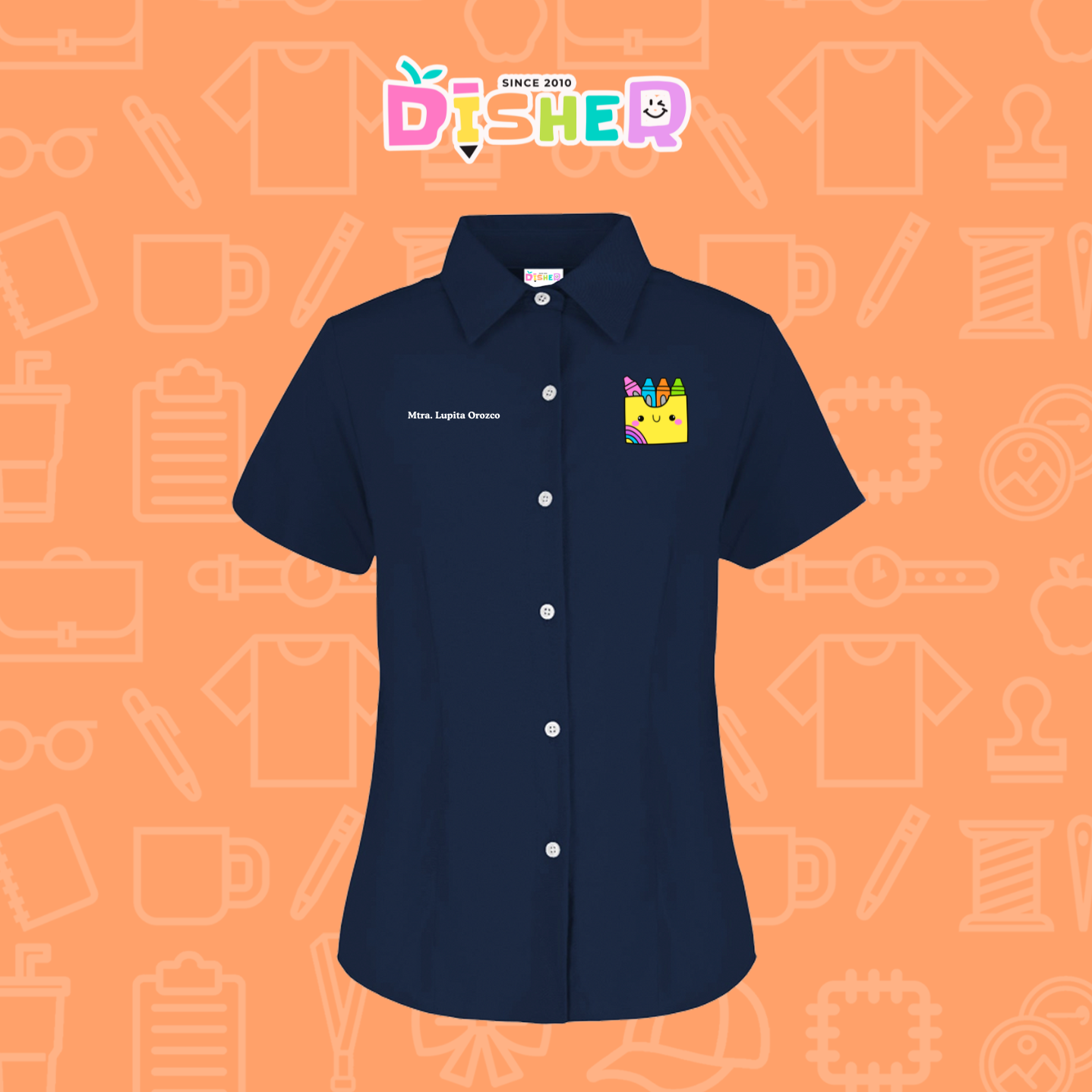 CBGC-D-016: Camisa Bordada Gabardina Manga Corta Dama I Cajita crayola