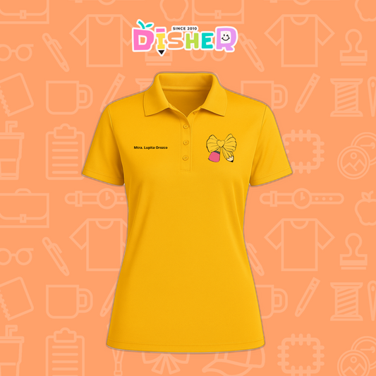 PBD-D-011 : Polo Bordada Dry Fit Dama I Moño lápiz amarillo