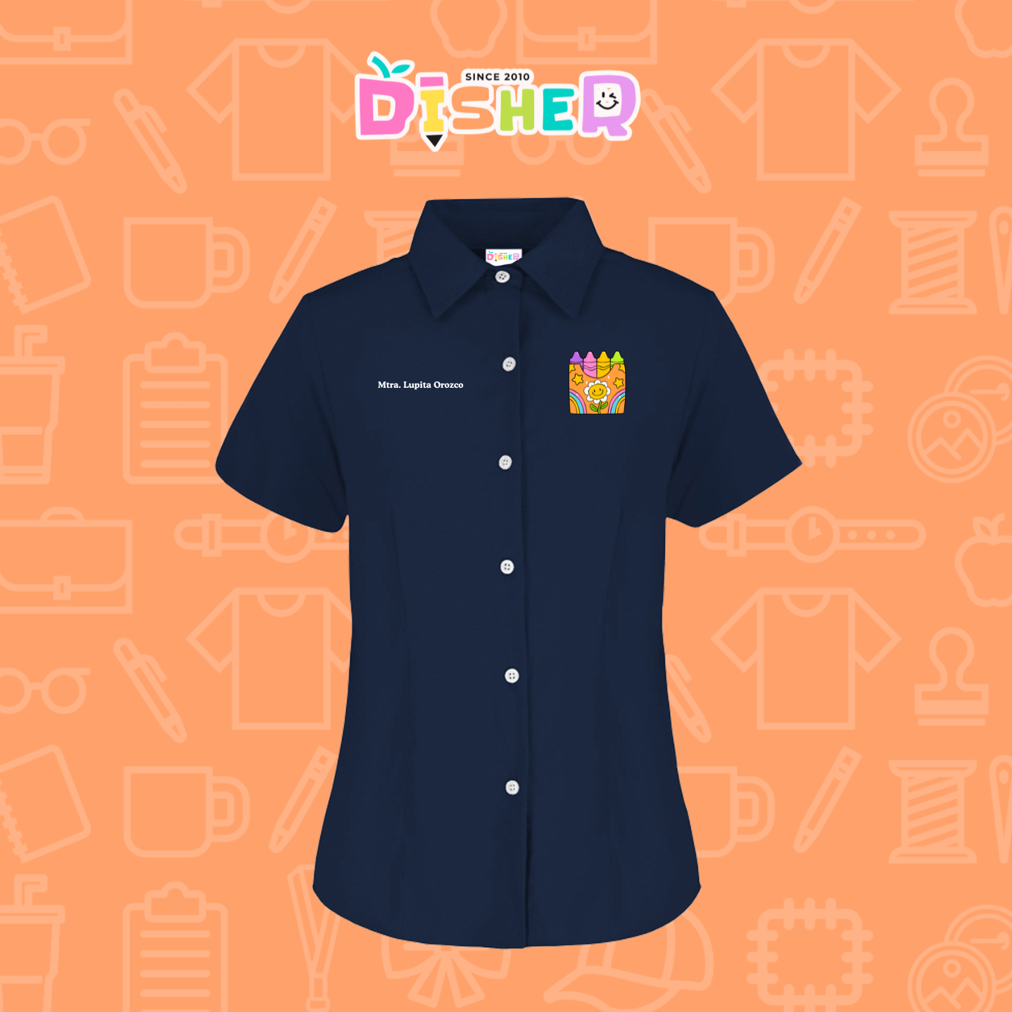 CBGC-D-015: Camisa Bordada Gabardina Manga Corta Dama I Crayones flores