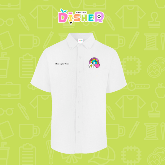 CBOC-C-025: Camisa Bordada Oxford Manga Corta Caballero I Arcoiris corazón