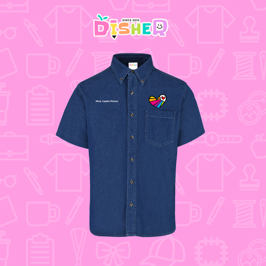 CBMC-C-073: Camisa Bordada Mezclilla Manga Corta Caballero I Corazón líneas