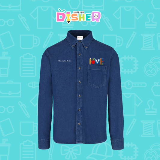 CBML-C-074: Camisa Bordada Mezclilla Manga Larga Caballero I Love libros