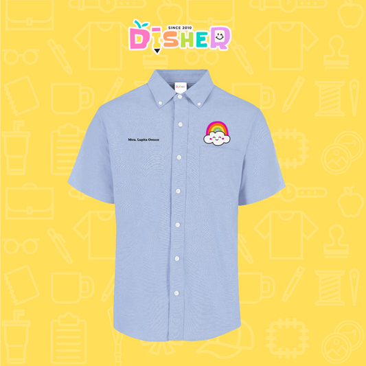 CBOC-C-017: Camisa Bordada Oxford Manga Corta Caballero I Nube arcoiris