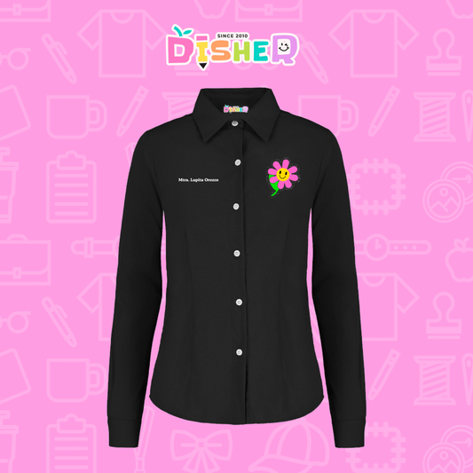 CBGL-D-020: Camisa Bordada Gabardina Manga corta Dama I Flor rosita