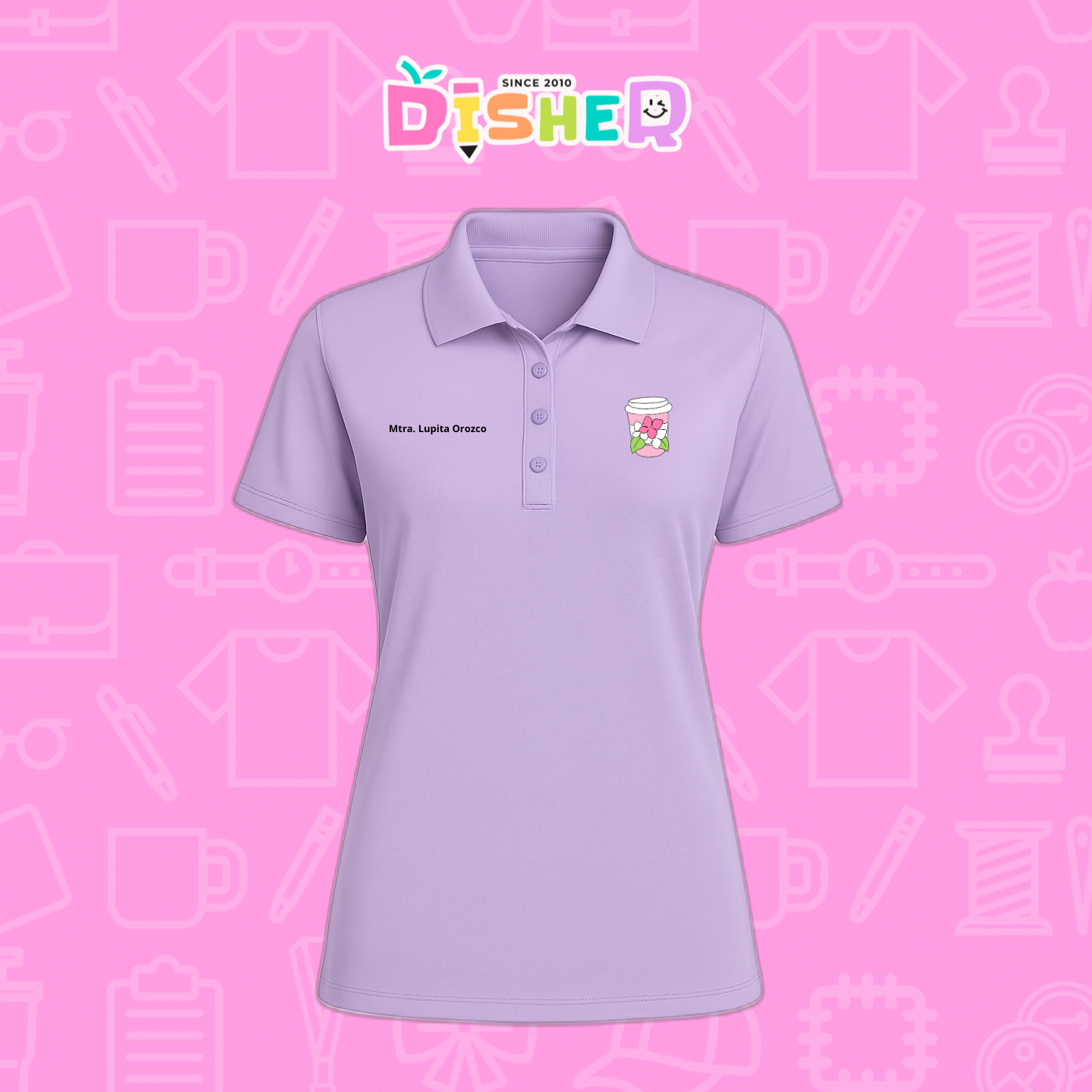 PBD-D-041: Polo Bordada Dry Fit Dama I Cafe flores