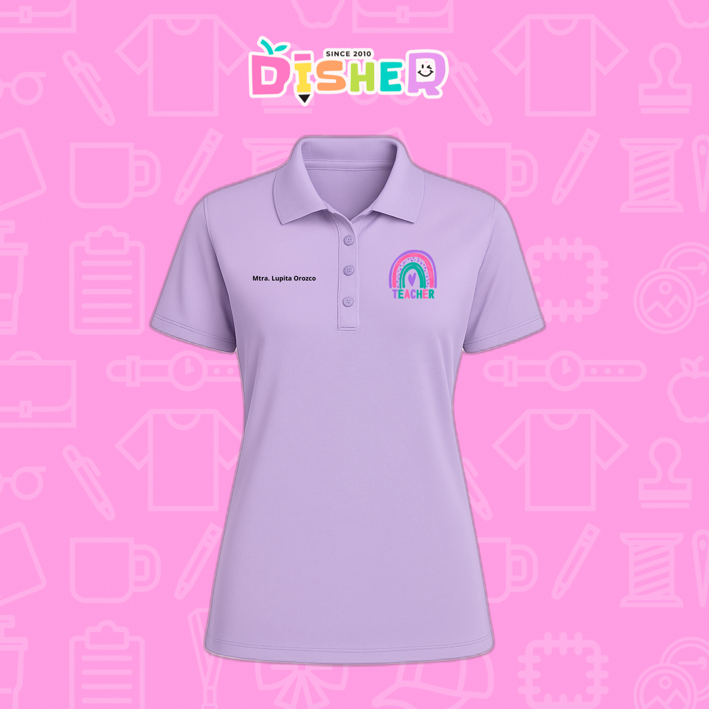 PBD-D-086: Polo Bordada Dry Fit Dama I Teacher rainbow