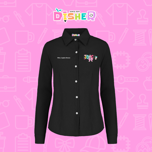 CBGL-D-006: Camisa Bordada Gabardina Manga corta Dama I Teach pink