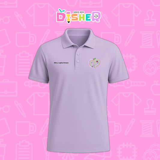 PBD-C-0013: Polo Bordada Dry Fit Caballero I Corazón lápiz tonos pastel