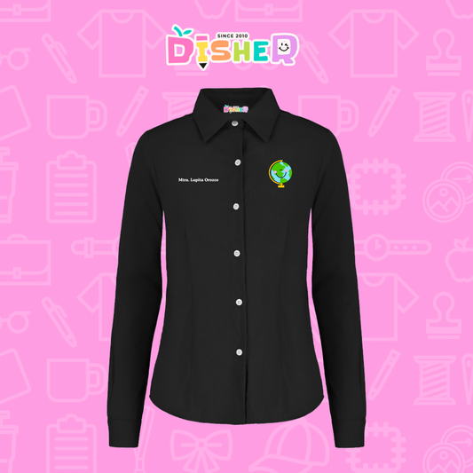 CBGL-D-034: Camisa Bordada Gabardina Manga corta Dama I Smiley world