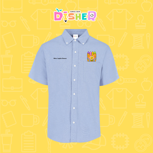 CBOC-C-015: Camisa Bordada Oxford Manga Corta Caballero I Crayones flor