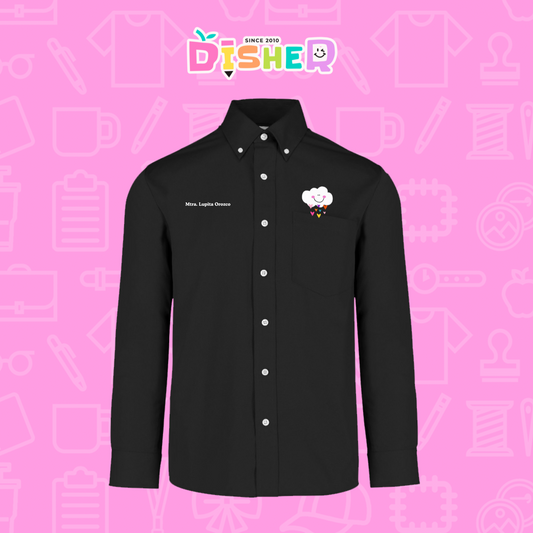 CBGL-C-022: Camisa Bordada Gabardina Manga Larga Caballero I Nube corazones