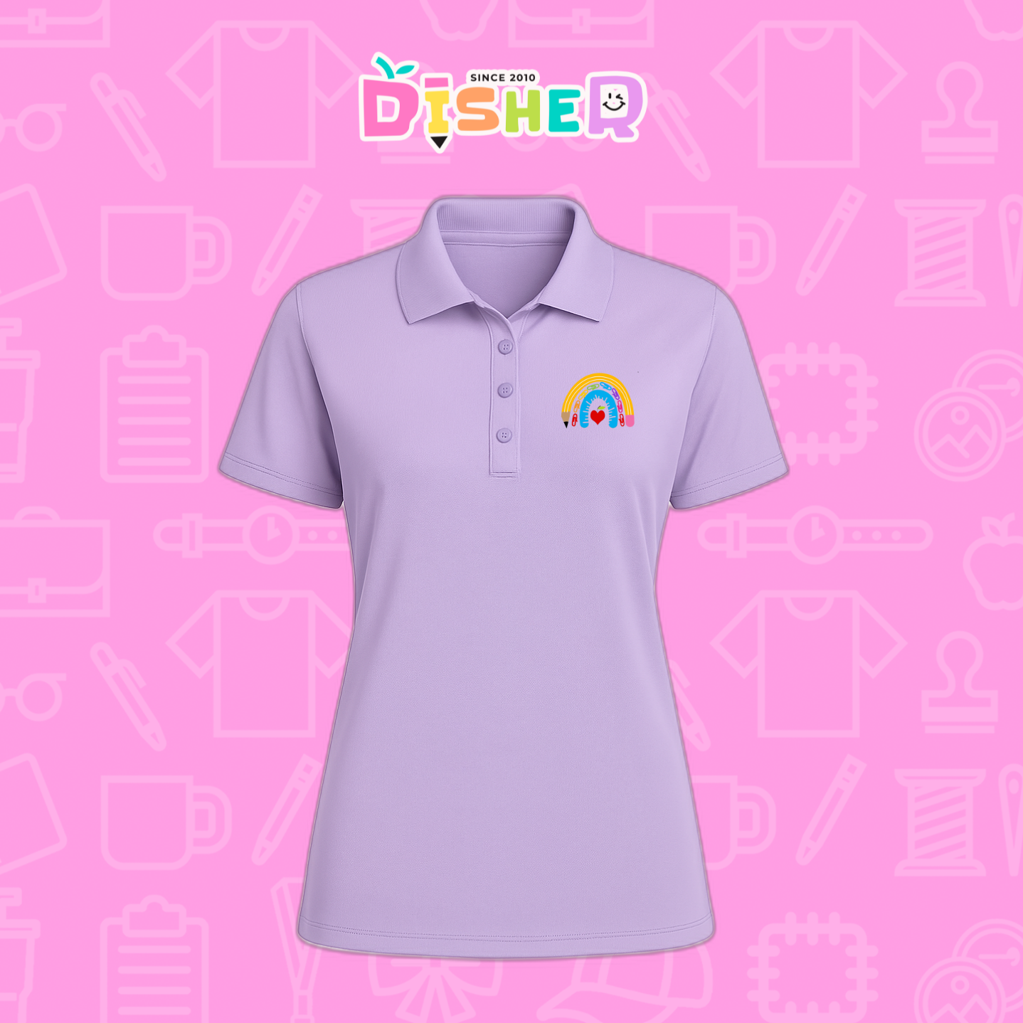PBD-D-068: Polo Bordada Dry Fit Dama I Arcoíris lápiz manzanas