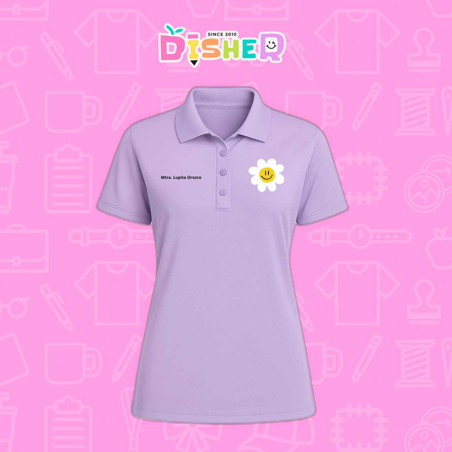 PBD-D-023: Polo Bordada Dry Fit Dama I Flor blanca
